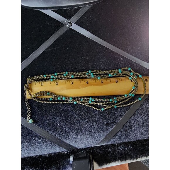 Premier Designs Multi-Strand Beaded Necklace With Turquoise & Brass Beads - Picture 4 of 4